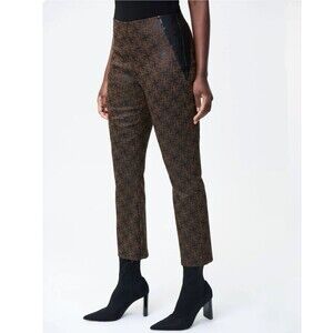 NWT Joseph Ribkoff '78 Ankle Pant Black Brown Houndstooth Faux Leather Panels 8